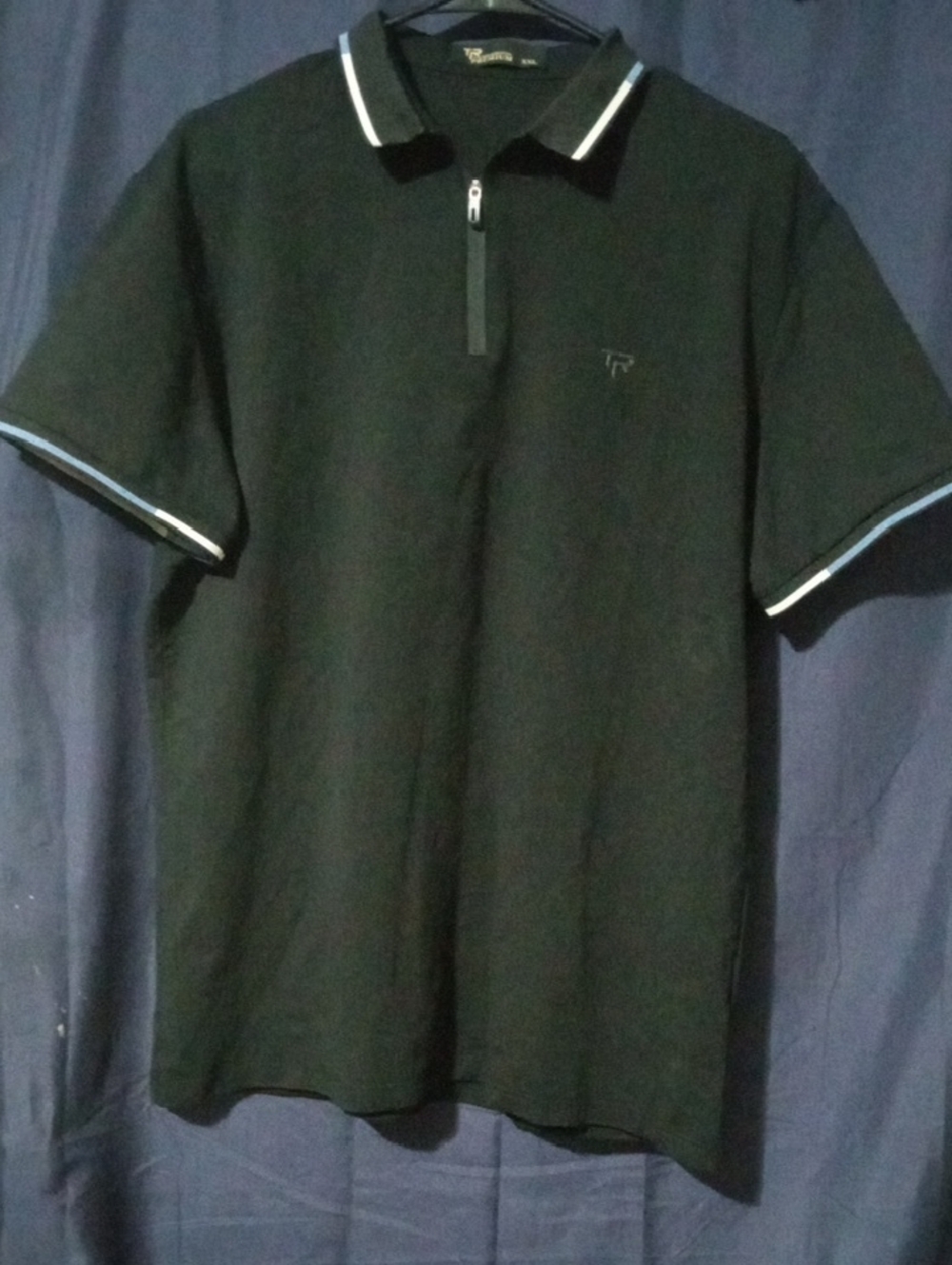 Men's Black Zip-Front Polo with Contrast Trim